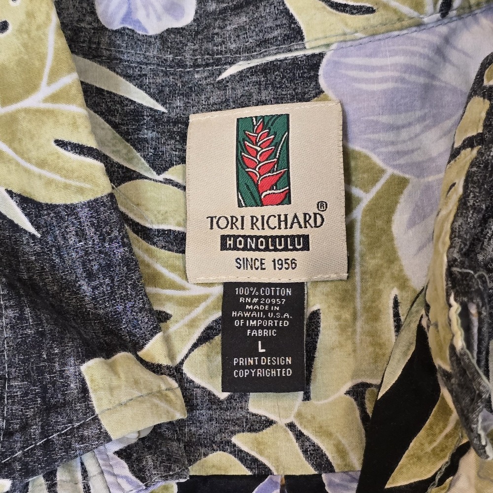 Tori Richard XL Hawaiian Shirt‎ Black Burnt Out Floral Blue Green Aloha - Picture 4 of 8